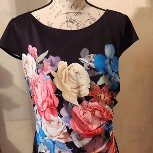 VFEMAGE FLORAL PLEAT DETAIL MIDI BODYCON DRESS SIZE 16 NWOT.